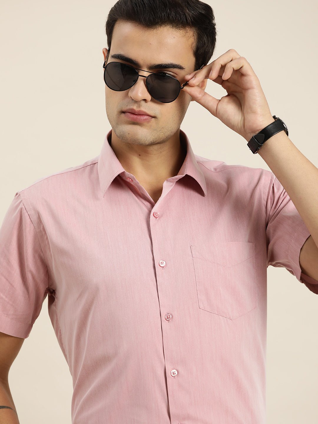 Men Coral Solid Cotton Rich Slim fit Formal Shirt - #folk republic#