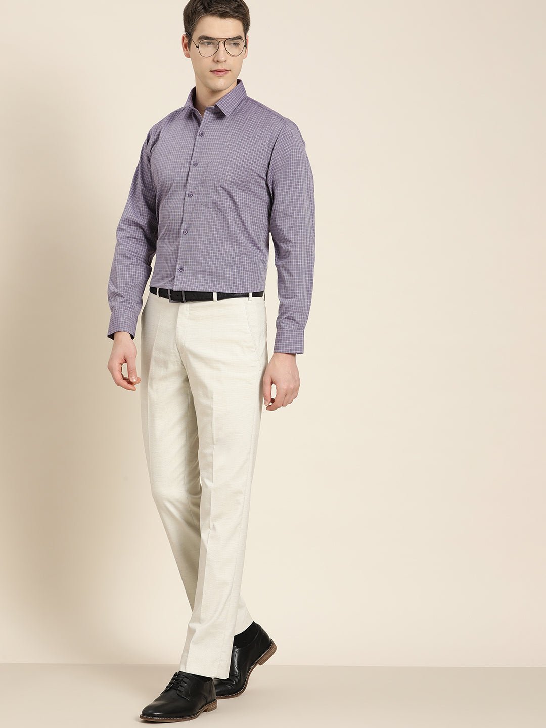 Men Purple Checks Pure Cotton Slim fit Formal Shirt - #folk republic#
