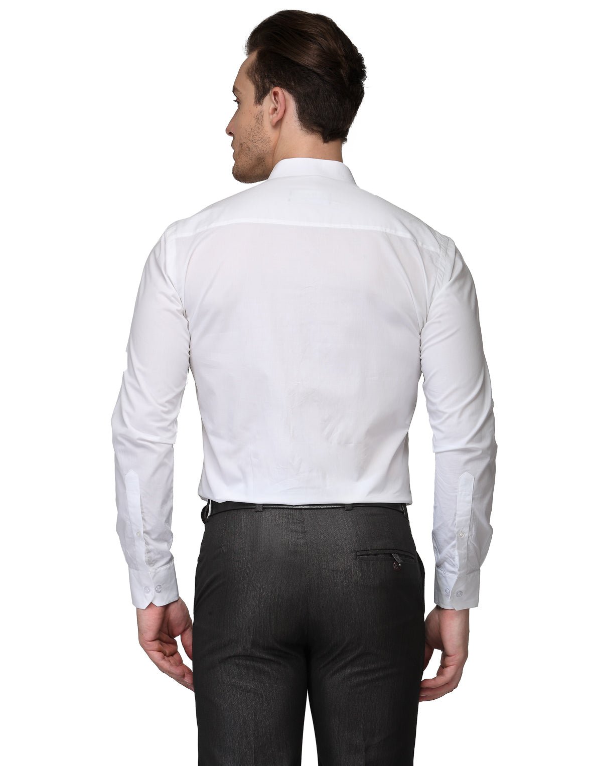 Men White Slim Fit Solid Chinese Collar Pure Cotton Formal Shirt - #folk republic#