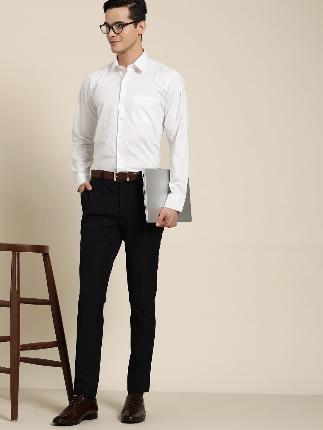 Men White Solid Pure Cotton Slim Fit Formal Shirt - #folk republic#