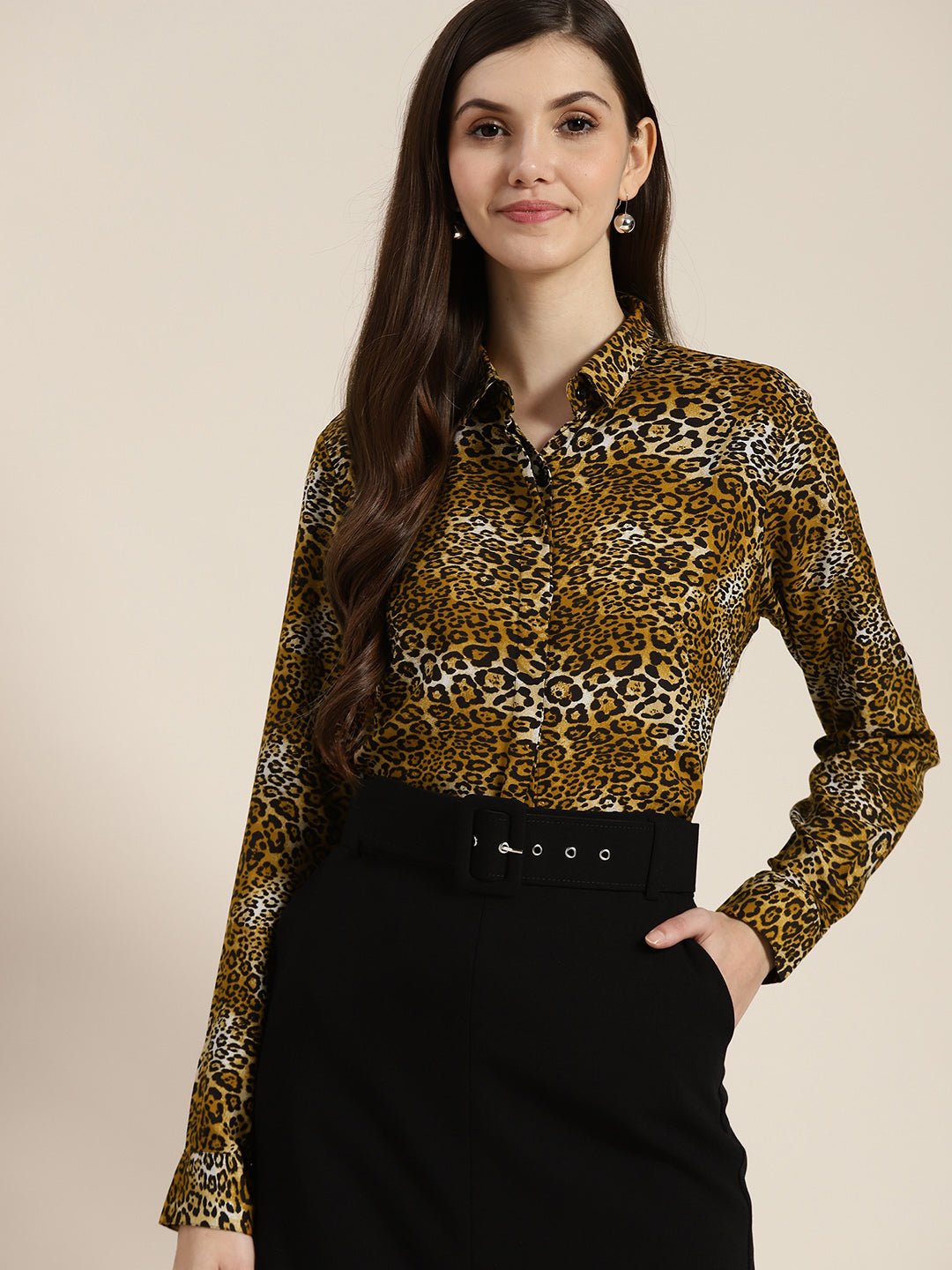 Women Mustard Printed Viscose Rayon Regular Fit Formal Shirt - #folk republic#