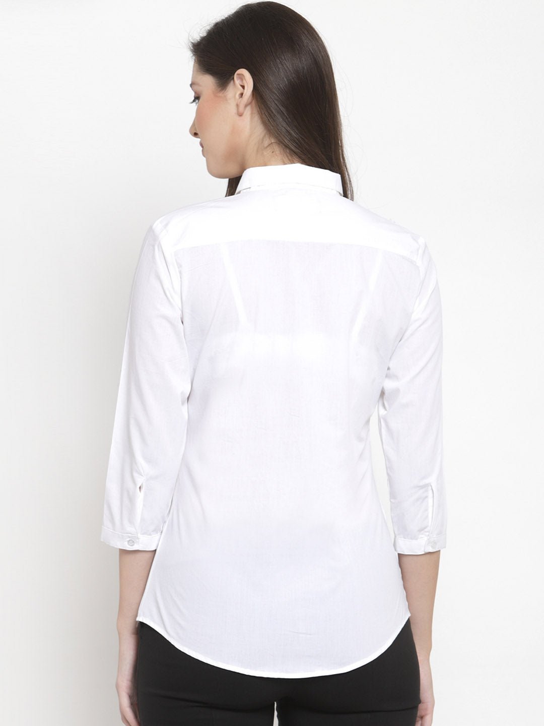 Women White Pure Cotton Solid Slim Fit Formal Shirt - #folk republic#