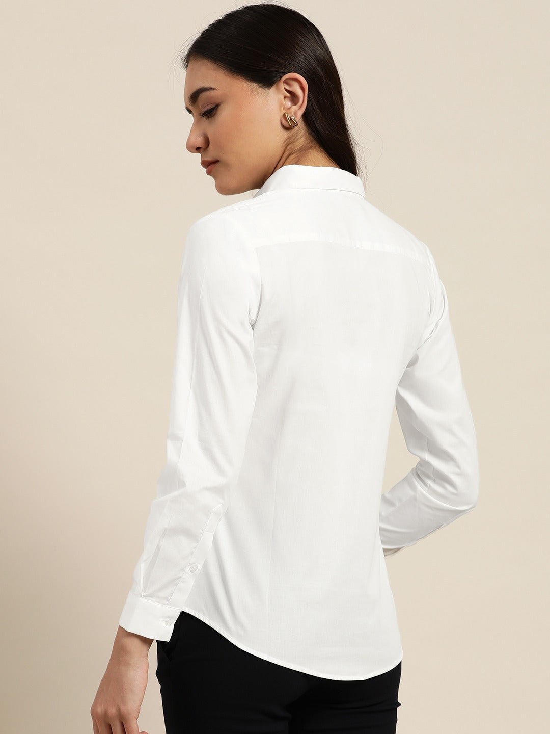 Women White Solids Pure Cotton Slim Fit Formal Shirt - #folk republic#
